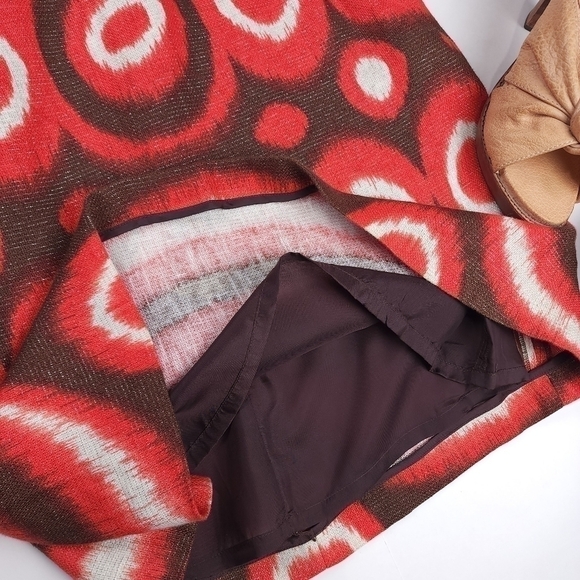 Tory Burch Red Cream Brown Linen Dress Sz 4 - Picture 10 of 12